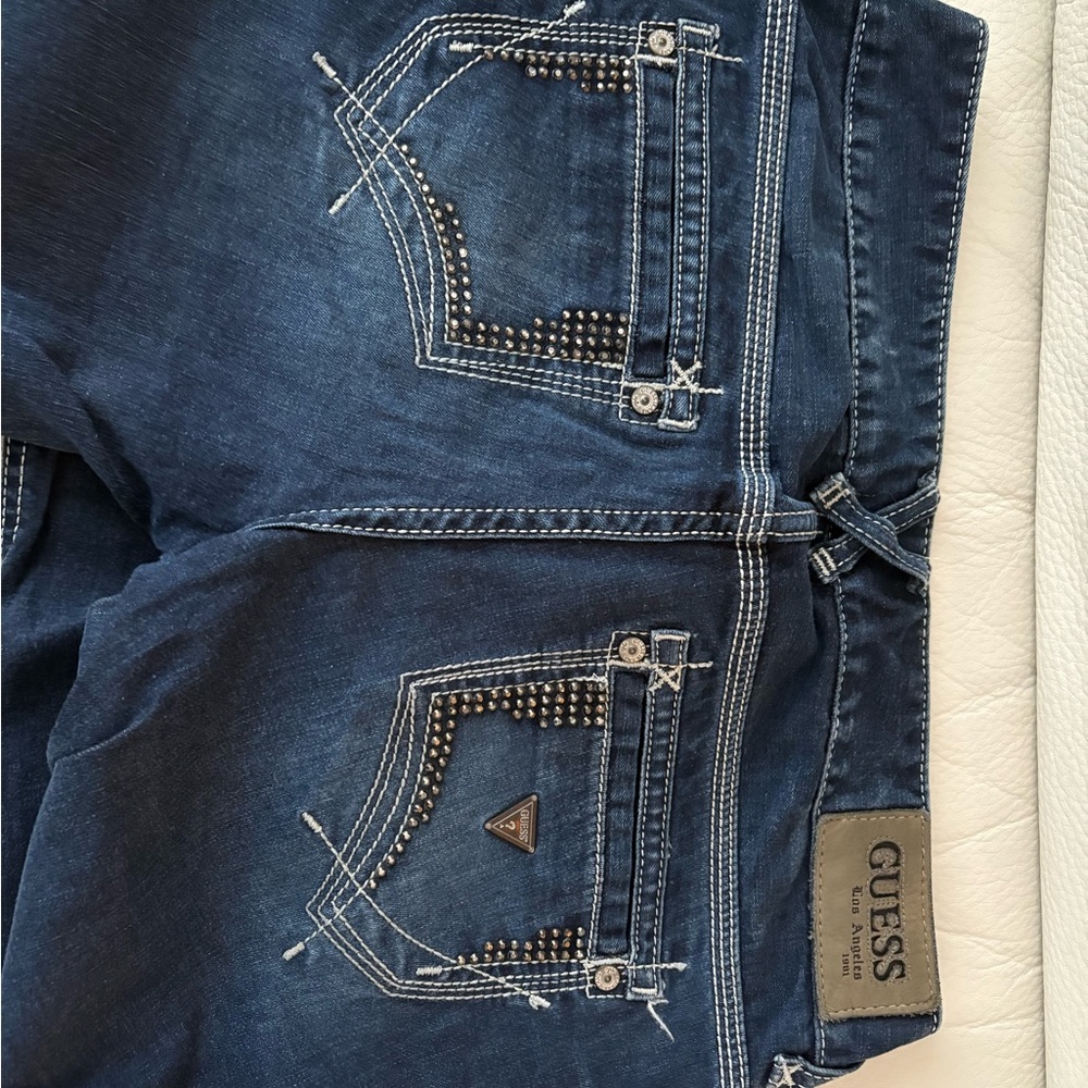 GUESS Women's Dark Blue Embellished Jeans